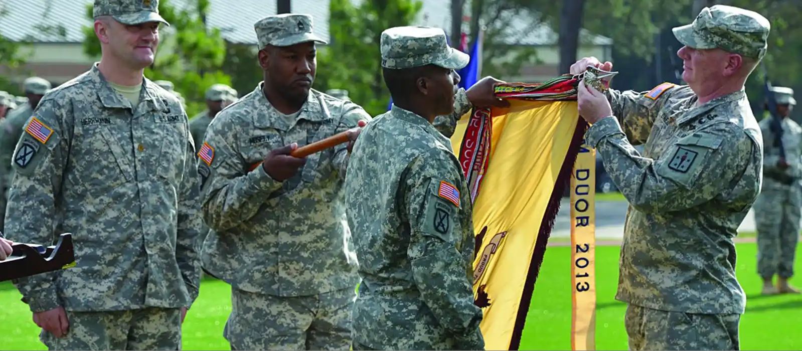 Ceremony of unit placing DUOC recognition on the Units guidon.