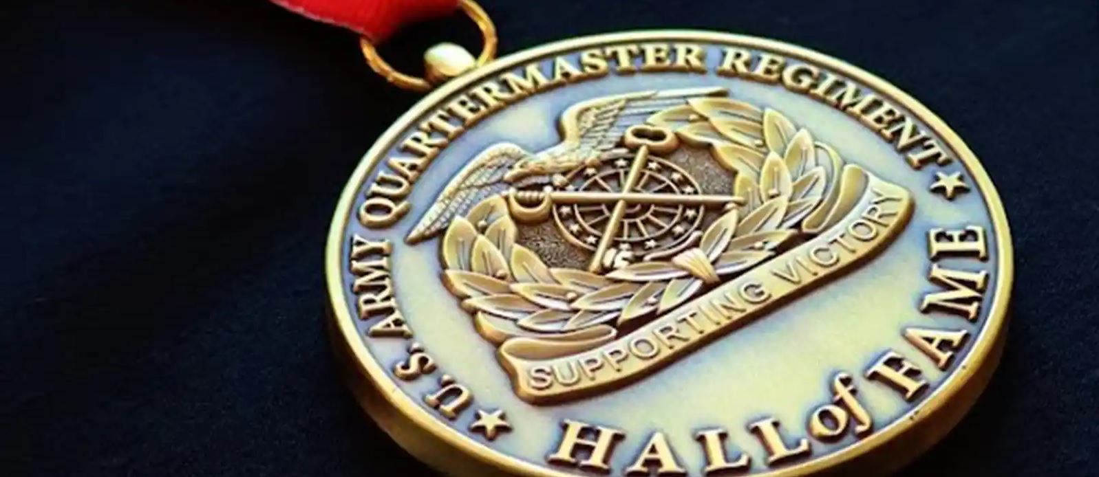 Close up image of the U.S. Army Quartermaster Regiment Hall of Fame medal.